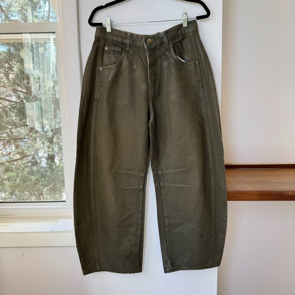 NWT Free People Good Luck Faux Leather Coated Barrel Jeans 27